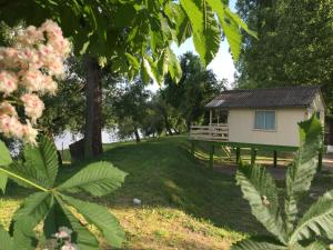 eine Hütte inmitten eines Parks mit Bäumen in der Unterkunft Bungalow Park in Szentendre