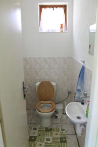 a bathroom with a toilet and a sink at Chata pod lesom Nová Baňa in Nová Baňa +20 photos