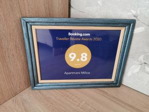 Certifikát, hodnocení, plakát nebo jiný dokument vystavený v ubytování Apartmani Milica