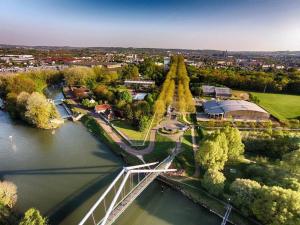 an aerial view of a bridge over a river at Rive gauche in Cuffies