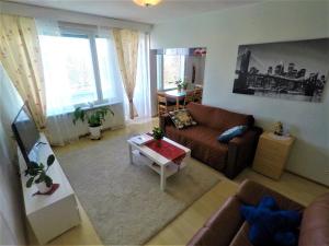 a living room with a couch and a table at City centre apartment Siilinjärvi in Siilinjärvi