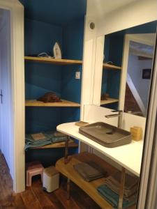 a room with a counter and a sink and shelves at Les charmantes pierres percées in Ploumilliau +16 photos