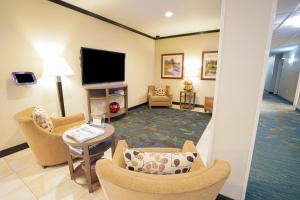 a living room with chairs and a flat screen tv at Candlewood Suites Boise - Towne Square, an IHG Hotel in Boise