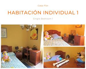 drie foto's van een slaapkamer met een teddybeer op een bed bij Casa Flor in Raso