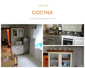 een collage van twee foto's van een keuken bij Casa Flor in Raso