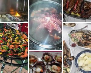 een collage van verschillende foto's van voedsel en voedsel bij Casa Flor in Raso