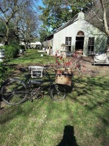 una bicicleta estacionada en el césped frente a un edificio en Simondium's Country Lodge, en Simondium