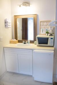 ein Badezimmer mit einem Waschbecken und einer Mikrowelle in der Unterkunft Christina Lake Motel and RV Park in Christina