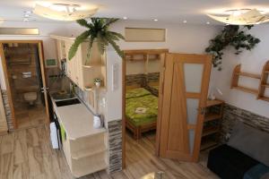 ザコパネにあるApartamenty u Łukaszaの二段ベッドと階段が備わる小さな客室です。