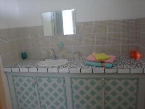 a bathroom counter with a sink and a mirror at ESCALE CREOLE in Terre-de-Haut