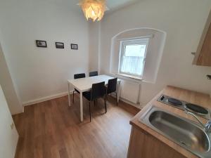 a kitchen with a table and chairs and a sink at PM CityAPART Lend in Graz