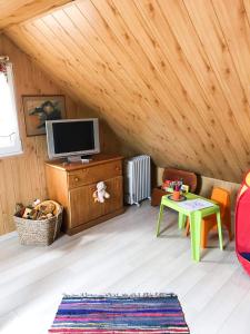 Televízia a/alebo spoločenská miestnosť v ubytovaní Kalinka - chata na końcu świata