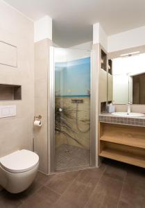 a bathroom with a shower and a toilet and a sink at Meeresbrise in Ostseebad Karlshagen