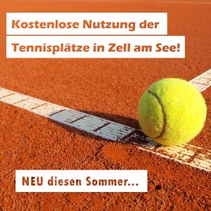 una pelota de tenis sentada en una pista de tenis en Apartmenthouse "5 Seasons" - Zell am See, en Zell am See
