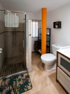 アルヘントナにあるApartamento Mar y Montañaのバスルーム(シャワー、トイレ、シンク付)