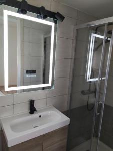 bagno con lavandino e specchio di Agréable T2 au calme proche gare a Perpignano