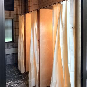 a shower stall with curtains in a bathroom at Red Fox Lodge Myoko in Myoko