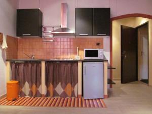 a kitchen with a sink and a microwave at Monolocale Borgo Antico in Castelnuovo di Val di Cecina