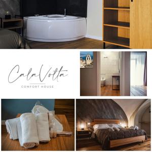 un collage di foto di una camera d'albergo con asciugamani di Cala Volta Comfort House a Torre del Greco