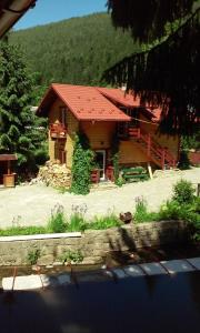 a house with a red roof in front of it at Ребровач in Tatariv