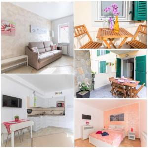 un collage de photos d'un salon et d'une salle à manger dans l'établissement Valery House, à La Spezia