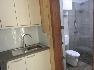 W łazience znajduje się toaleta, umywalka i prysznic. w obiekcie Small holiday houses w mieście Ajdovščina