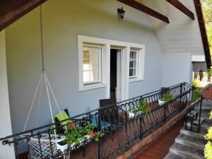 a porch with potted plants on a house at Domek i Apartamenty Zacisze in Brenna