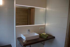 ein Badezimmer mit Waschbecken und Spiegel in der Unterkunft Ferienwohnung Märzinger in Ulrichsberg