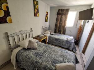 1 dormitorio con 2 camas y ventana en MINI HOTEL San Luis Potosí, en San Luis Potosí