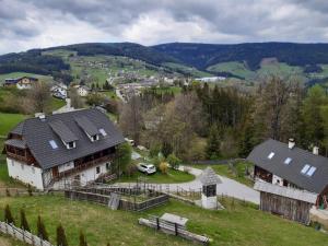 eine Luftansicht eines Hauses auf einem Hügel in der Unterkunft Chalet Teufelsteinblick in Fischbach