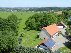 an overhead view of a house with a solar roof at Landhof Zitzler in Opfenbach