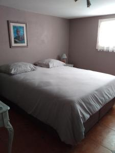 a large white bed in a bedroom with a window at Appartement T2 in Moliets-et-Maa