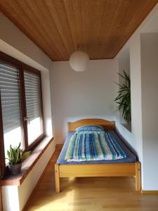 1 dormitorio con cama y ventana en Ferienwohnung Schwabendorf - nahe Marburg, en Rauschenberg