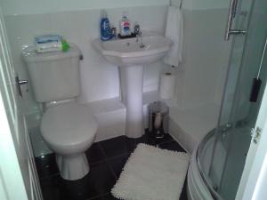 a small bathroom with a toilet and a sink at No 7 Priory Guest House in Dover