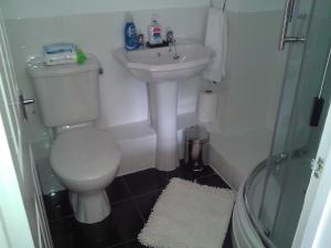 a small bathroom with a toilet and a sink at No 7 Priory Guest House in Dover