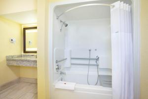 Un baño con ducha, inodoro y lavabo. en Days Inn & Suites by Wyndham Lordsburg, en Lordsburg