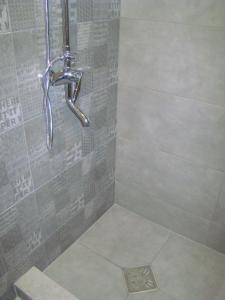 a shower with a shower head in a bathroom at Квартира студия в центре Чернигова wi-fi in Chernihiv