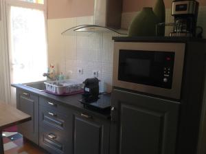 a kitchen with a microwave on top of a counter at A l'ombre du cedre in Hyères