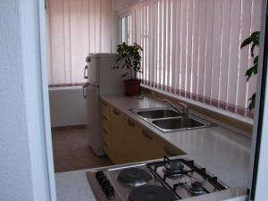 y cocina con fogones, fregadero y nevera. en Apartments Curin en Hvar