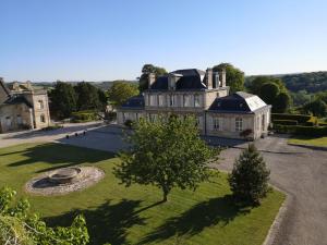 an aerial view of a large house with a tree at Grand gîte 15 personnes, 9 chambres, 100km de Paris en Exclusivité in Septmonts