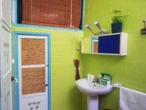 a bathroom with a sink and a green wall at Apartamento Patricia in Hermigua +35 photos