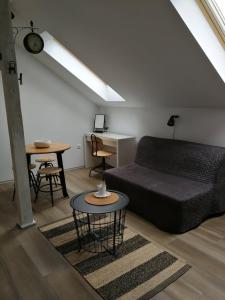 a living room with a bed and a table at Studio apartman HANA in Drežnik Grad