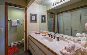 une salle de bains avec un lavabo et un miroir dans l'établissement Cedar Lower Condominium 2 Bedroom condo, à Estes Park 17 autres photos