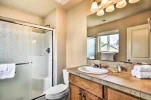 a bathroom with a sink and a shower at Portland Home with Private Hot Tub 9 Mi to Downtown in Milwaukie +26 photos