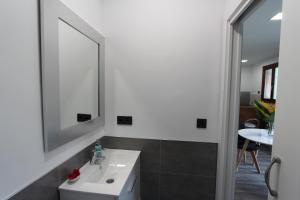 ein Badezimmer mit einem weißen Waschbecken und einem Spiegel in der Unterkunft Castro Eco 10 in Castro-Urdiales