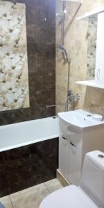 La salle de bains est pourvue d'une douche, de toilettes et d'un lavabo. dans l'établissement Сонячна, à Trouskavets