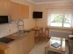 a kitchen with a sink and a counter top at Ferien auf Rügen Familie Geist in Garz