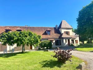 a large white house with a tree in the yard at Studio Le Gachet in Pouligny-Notre-Dame