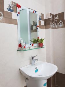 a bathroom with a white sink and a mirror at Quyen's house in Can Tho