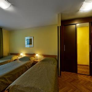 Un pat sau paturi într-o cameră la Hotel President garni
